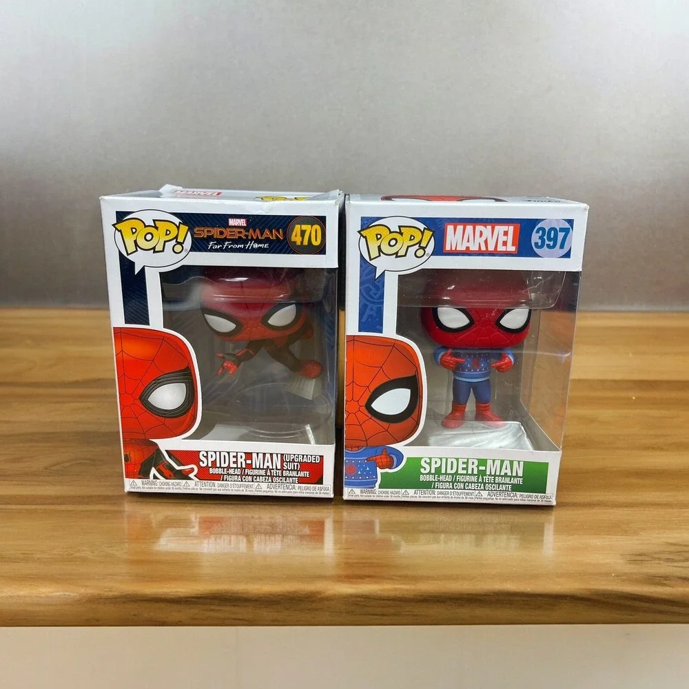 Lot Of 2 Funko Pop! Marvel Spider-Man Vinyl Figures #397 & #470 Bobble Heads‎